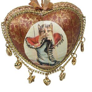 Vintage Kitty Cat Heart Shaped Christmas Hanging Charms Ornament CUTE